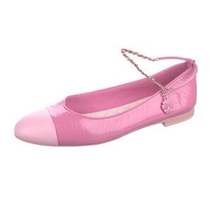 CHANEL Pink Ballet Flats Cap Toe Chain Charm